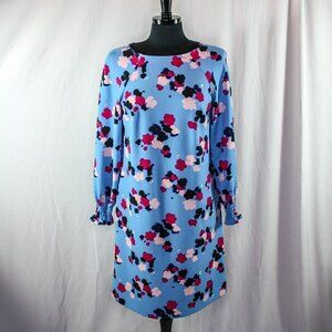 Nine West Dress Long Sleeve Shift Graphic Floral Print Blue Pink Black S…